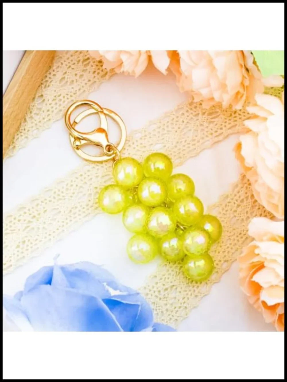 Green Grape Keychain Bag Charm for Women Purse Accessory Gift